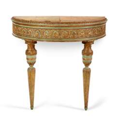 A NORTH ITALIAN GILTWOOD AND BLUE-PAINTED CONSOLE