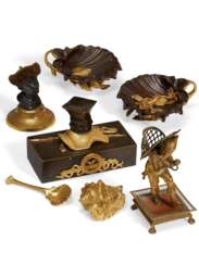 A GROUP OF ORMOLU AND PATINATED BRONZE DESK ACCESSORIES