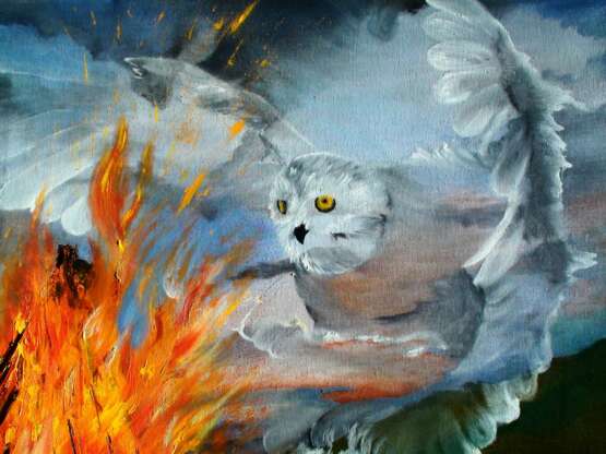 Шаман и дух Белой совы масляная краска холст La peinture à l'huile Expressionnisme Russie 2021 - photo 3