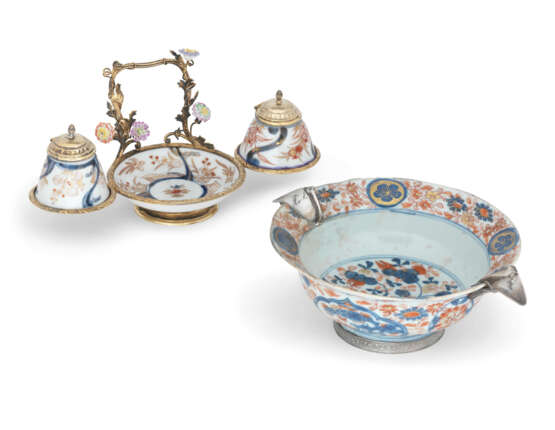 A LOUIS XV SILVER-MOUNTED JAPANESE IMARI BOWL AND A SILVER-GILT MOUNTED INKSTAND - фото 1