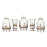 A GARNITURE OF FIVE MEISSEN PORCELAIN HEXAGONAL VASES AND COVERS - photo 1