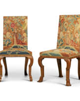 A PAIR OF QUEEN ANNE WALNUT AND MARQUETRY SIDE CHAIRS