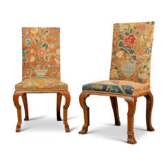 A PAIR OF QUEEN ANNE WALNUT AND MARQUETRY SIDE CHAIRS