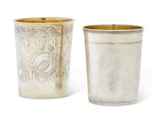 TWO GERMAN PARCEL-GILT SILVER BEAKERS