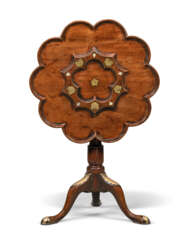 A GEORGE II BRASS AND MOTHER OF PEARL-INLAID MAHOGANY SUPPER TABLE