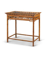 A CHINESE EXPORT BLACK AND GILT-LACQUER AND BAMBOO TEA TABLE 