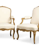 A PAIR OF LOUIS XV GILTWOOD FAUTEUILS