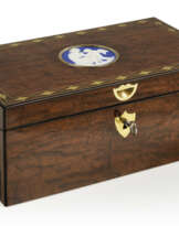 A CONSULAT BRASS-INLAID MAHOGANY, EBONY AND JASPERWARE NECESSAIRE