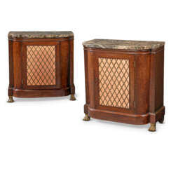 A PAIR OF BRASS MOUNTED MAHOGANY SIDE CABINETS