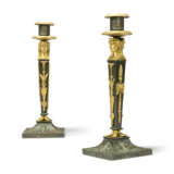 A PAIR OF RUSSIAN EMPIRE ORMOLU-MONTED PATINATED-BRONZE CANDLESTICKS - photo 1