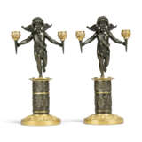 A PAIR OF EMPIRE GILT AND PATINATED BRONZE TWIN-LIGHT CANDELABRA - photo 2
