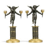 A PAIR OF EMPIRE GILT AND PATINATED BRONZE TWIN-LIGHT CANDELABRA - фото 3