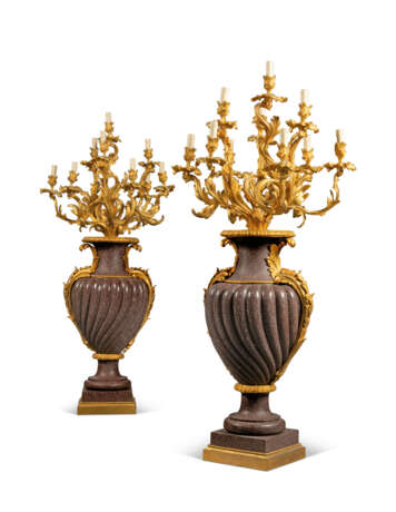 A PALATIAL PAIR OF FRENCH ORMOLU-MOUNTED PORPHYRY TEN-LIGHT CANDELABRA - фото 1