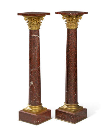 A NEAR PAIR OF FRENCH ORMOLU-MOUNTED ROUGE GRIOTTE PEDESTALS - photo 2