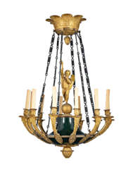 A CHARLES X ORMOLU AND PATINATED-BRONZE TWELVE-BRANCH CHANDELIER
