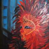 Венецианская маска. Женщина в красном Холст на подрамнике маслянная живопись на холсте Жанровый портрет Россия 2021 г. - фото 1
