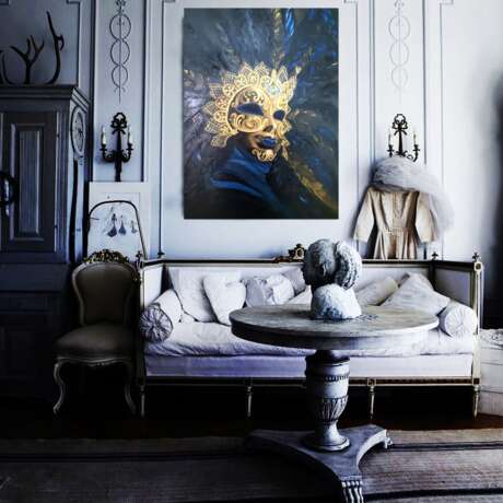 Маска венецианская. Женщина в синем Холст на подрамнике Масляная живопись Жанровый портрет Россия 2021 г. - фото 3