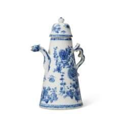 A CHINESE EXPORT PORCELAIN BLUE AND WHITE COFFEE-POT AND COVER