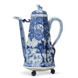 A CHINESE EXPORT BLUE AND WHITE PORCELAIN EUROPEAN SUBJECT COFFEE-POT AND COVER - photo 1