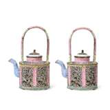 A PAIR OF CHINESE EXPORT 'CANTON ENAMEL' HEXAFOIL TEAPOTS AND COVERS - photo 1