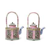 A PAIR OF CHINESE EXPORT 'CANTON ENAMEL' HEXAFOIL TEAPOTS AND COVERS - photo 2