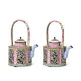 A PAIR OF CHINESE EXPORT 'CANTON ENAMEL' HEXAFOIL TEAPOTS AND COVERS - photo 4