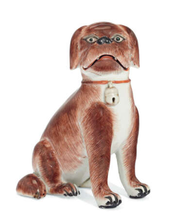 A CHINESE EXPORT PORCELAIN SEPIA PUG DOG - фото 1