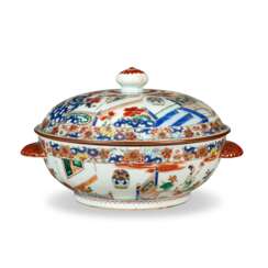 A CHINESE EXPORT PORCELAIN VERTE-IMARI TUREEN AND COVER