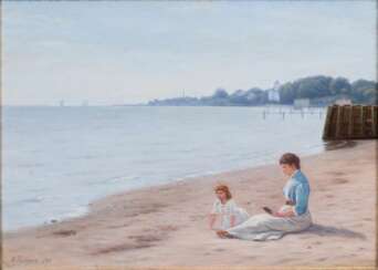 Sophus Carl Frederik Theilgaard (Aarhus 1845 - Kopenhagen 1923). Mutter und Kind am Strand.