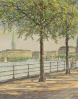 Otto Schulz-Stradtmann (Hamburg 1892 - Hamburg 1960). Blick über die Binnenalster.