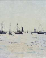 Uwe Bangert (Neumünster 1927 - 2017). Bucht mit Segelschiffen.