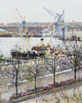 Uwe Bangert (Neumünster 1927 - 2017). Der Dampfer Stella im Kieler Hafen.