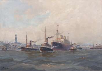 Carl Friedrich Winkler-Hagedorn (Hamburg 1897). Ozeanriese im Hamburger Hafen.