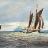 Johannes Holst (Hamburg-Altenwerder 1880 - Hamburg-Altenwerder 1965). Fischerboote und Ozeandampfer. - Foto 1