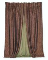 THREE PAIRS OF BROWN AND GOLD FLORAL SILK BROCADE AND EMBROIDERED PLEATED CURTAINS