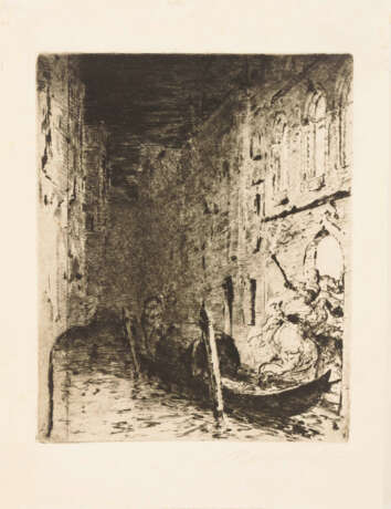 MEID, Hans (1883 Pforzheim - 1957 Ludwigsburg). 2 Werke: "Idylle" und Nächtliche Szene mit Gondel. - photo 2