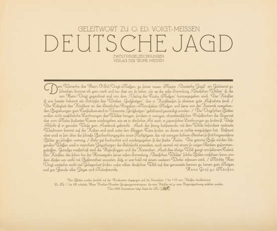 VOIGT, Otto Eduard (1870 Dresden - 1949 Meißen). Mappenwerk "Deutsche Jagd". - Foto 13