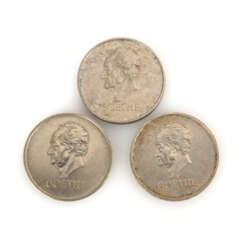 3x 3 Reichsmark - Goethe mit verschiedenen Prägeorten