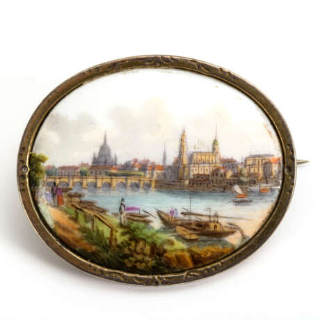 Porzellanbrosche mit Dresdenansicht. Meissen. - Foto 1