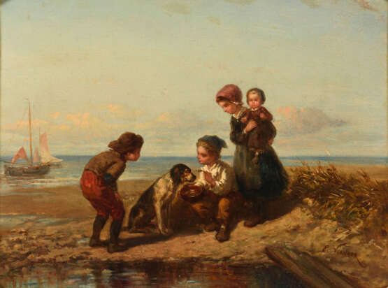 VERVEER, Elchanon Leonardus (1826 Den Haag - 1900 ebd.). Fischerkinder am Strand. - фото 1