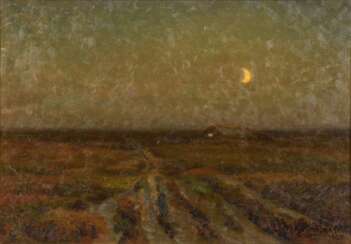 JENSEN, Carl Milton (1855 - 1928). Weite Landschaft mit Mondsichel.