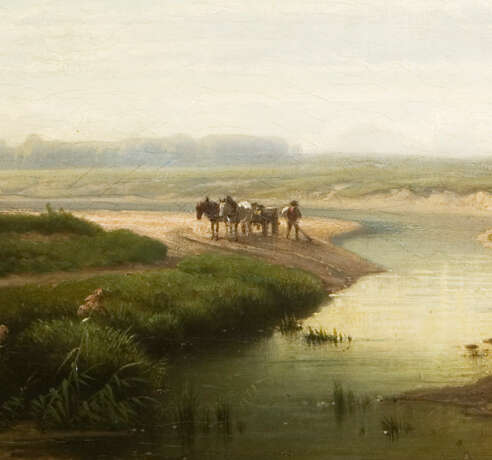 MAYER, Friedrich (1825 München - 1875 München). Weite Flusslandschaft mit Schafherde. - photo 3