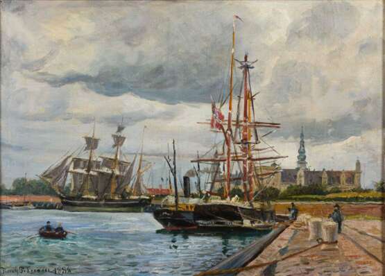 PEDERSEN, Thorolf (1858 Kopenhagen - 1942 Frederiksberg). Segelschiffe vor Schloss Kronborg. - Foto 1