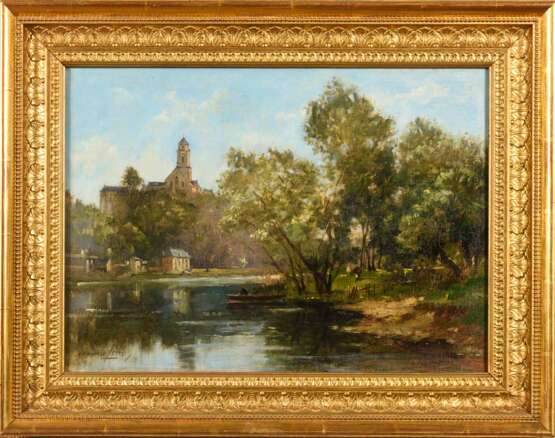 LEVIS, Maurice (1860 Paris - 1940). Flusslandschaft mit Angler. - Foto 2