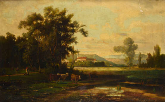 PÖPPEL, Rudolf (1823 Königsberg - 1889 München). Landschaft mit Kühen. - photo 1