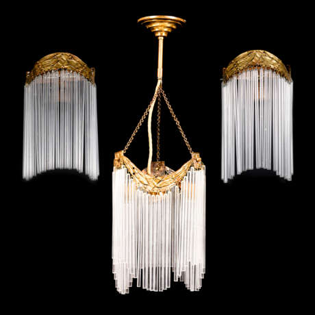 Jugendstil-Deckenlampe und 2 Wandlampen mit Glasröhrchenbehang - Foto 1