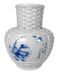 VASE, PORZELLAN, BLAU/WEISS,