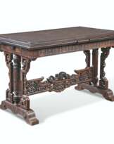 A FRENCH 'JAPONISME' STAINED BEECH DRAW-LEAF LIBRARY TABLE