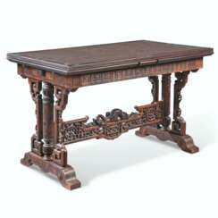 A FRENCH &#39;JAPONISME&#39; STAINED BEECH DRAW-LEAF LIBRARY TABLE