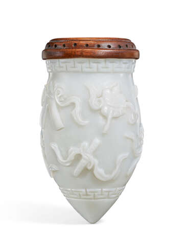 A RARE CARVED WHITE GLASS CRICKET CAGE - фото 1